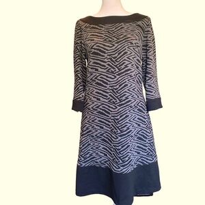 Cheryl Nash women's small black gray long sleeve midi length knit dress zip back